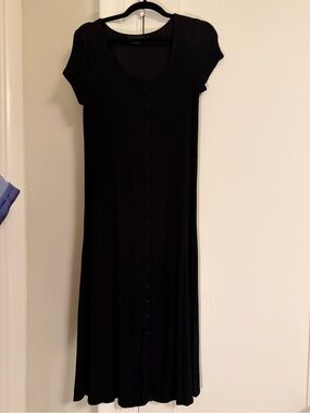 Black Short-Sleeve Button-Front Women's maternity Dress